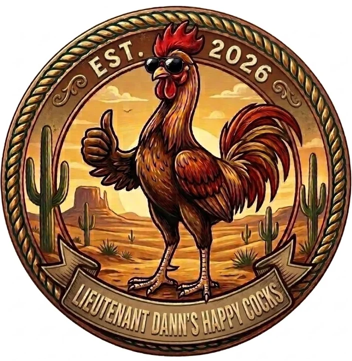 Lieutenant Dann's Happy Cocks rooster logo